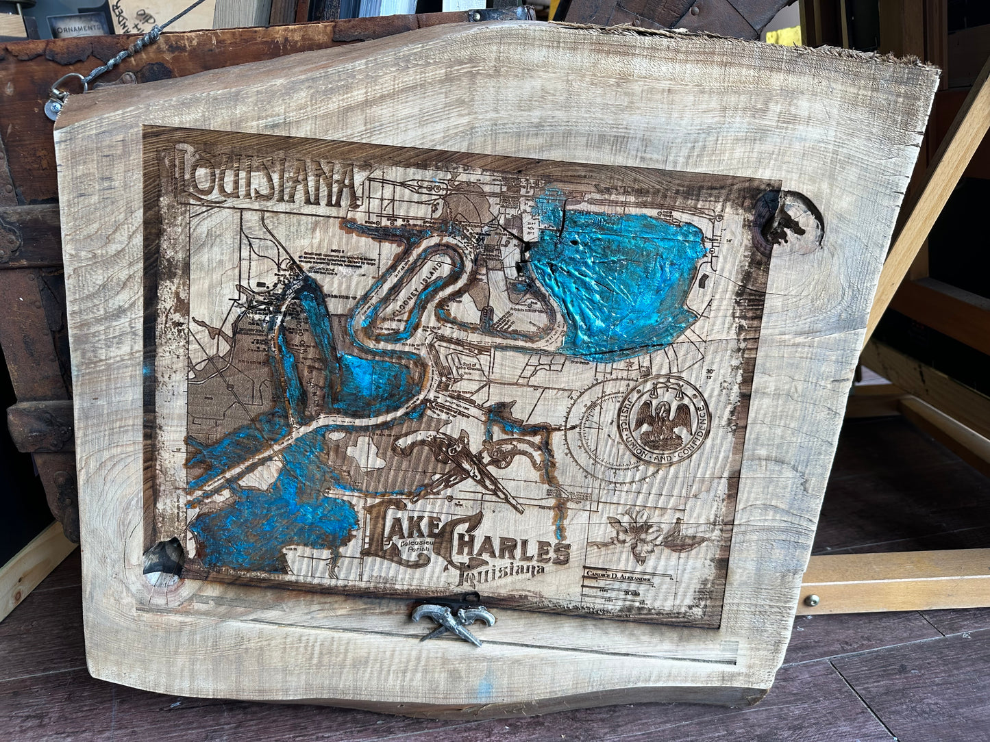 Lake Charles Wood Engraving