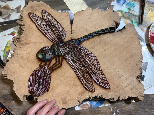 Red Clover Dragonfly Wood Engraving "One of a Kind"