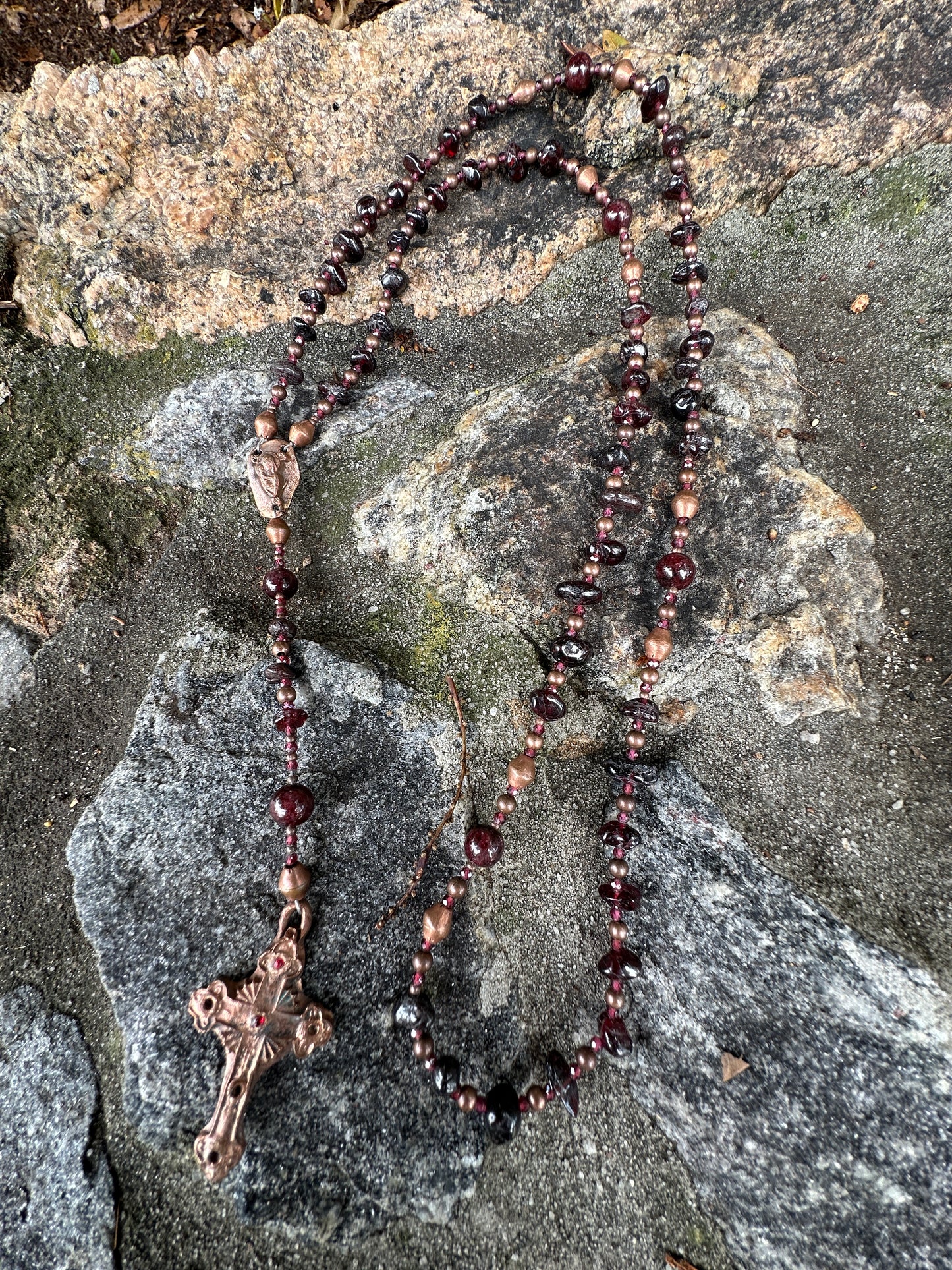 Red Garnet Gemstone and Kiln Fired Copper Handmade Rosary