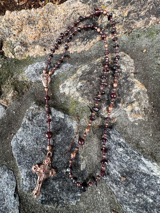 Red Garnet Gemstone and Kiln Fired Copper Handmade Rosary