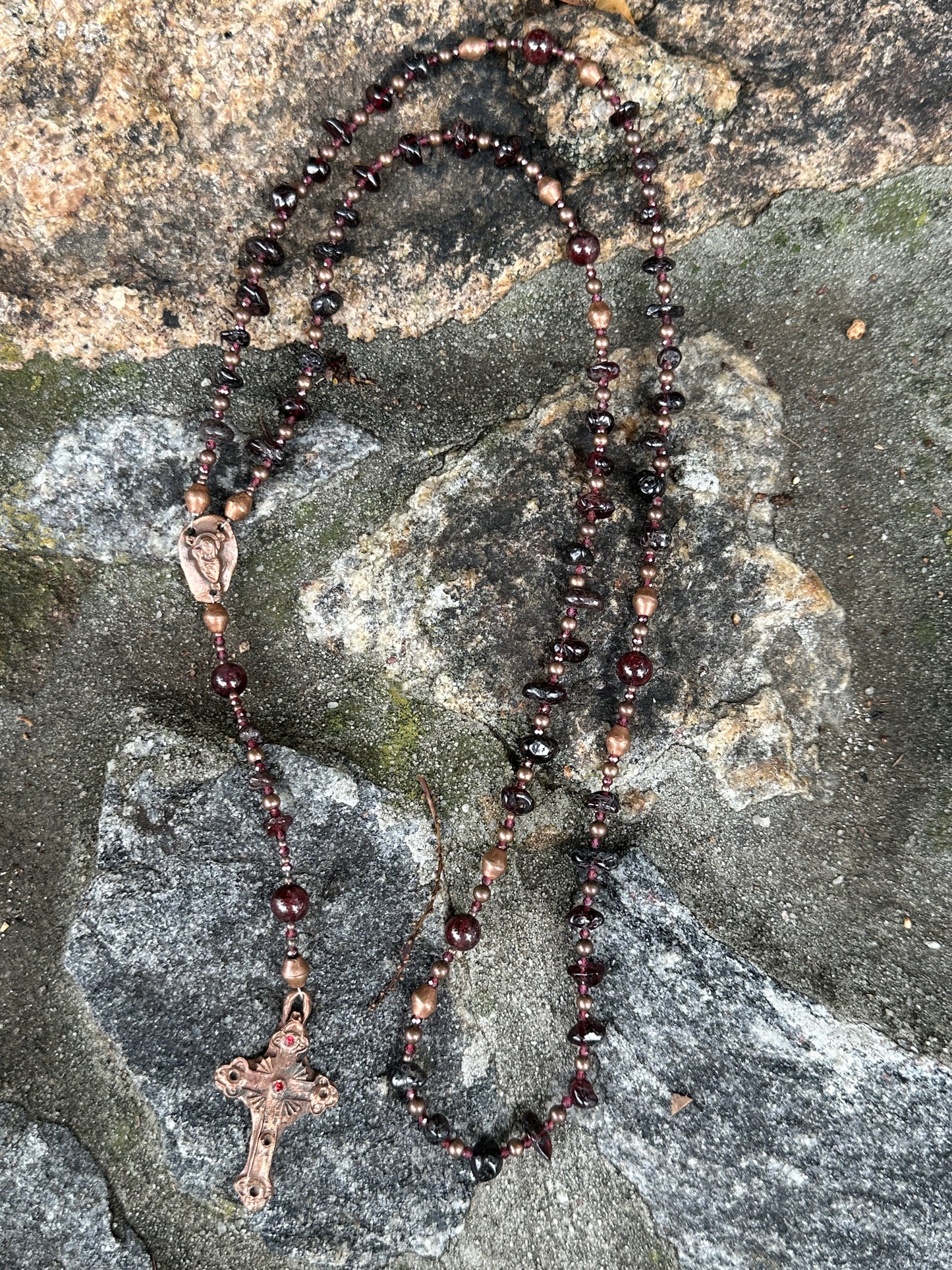 Red Garnet Gemstone and Kiln Fired Copper Handmade Rosary