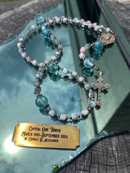 Tower Glass, Semi-precious beads, and Pewter Handmade Rosary