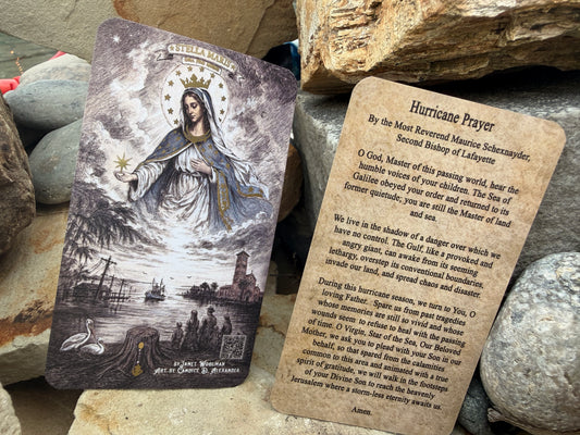 Stella Maris, Star of the Sea Hurricane Prayer Card with Medal or Pendant or Anchor Cross