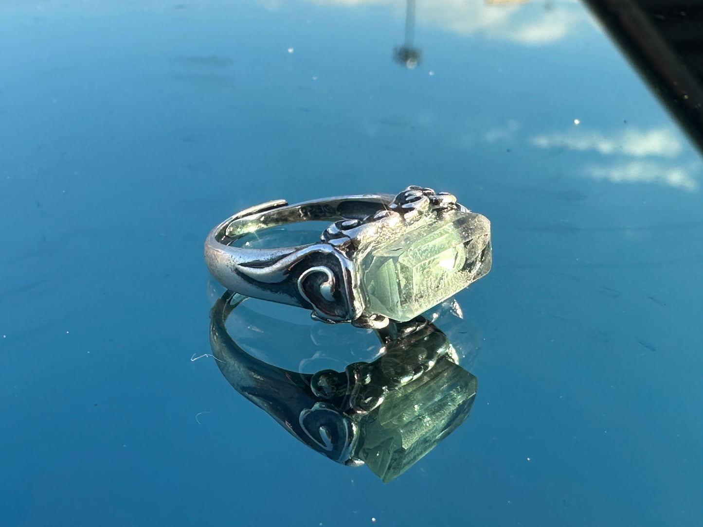 7x14.5mm Rectangle Ring, Capital One Glass, Sterling Silver, Ring, Candice Alexander, Jewelry, Hand-crafted, Personalized