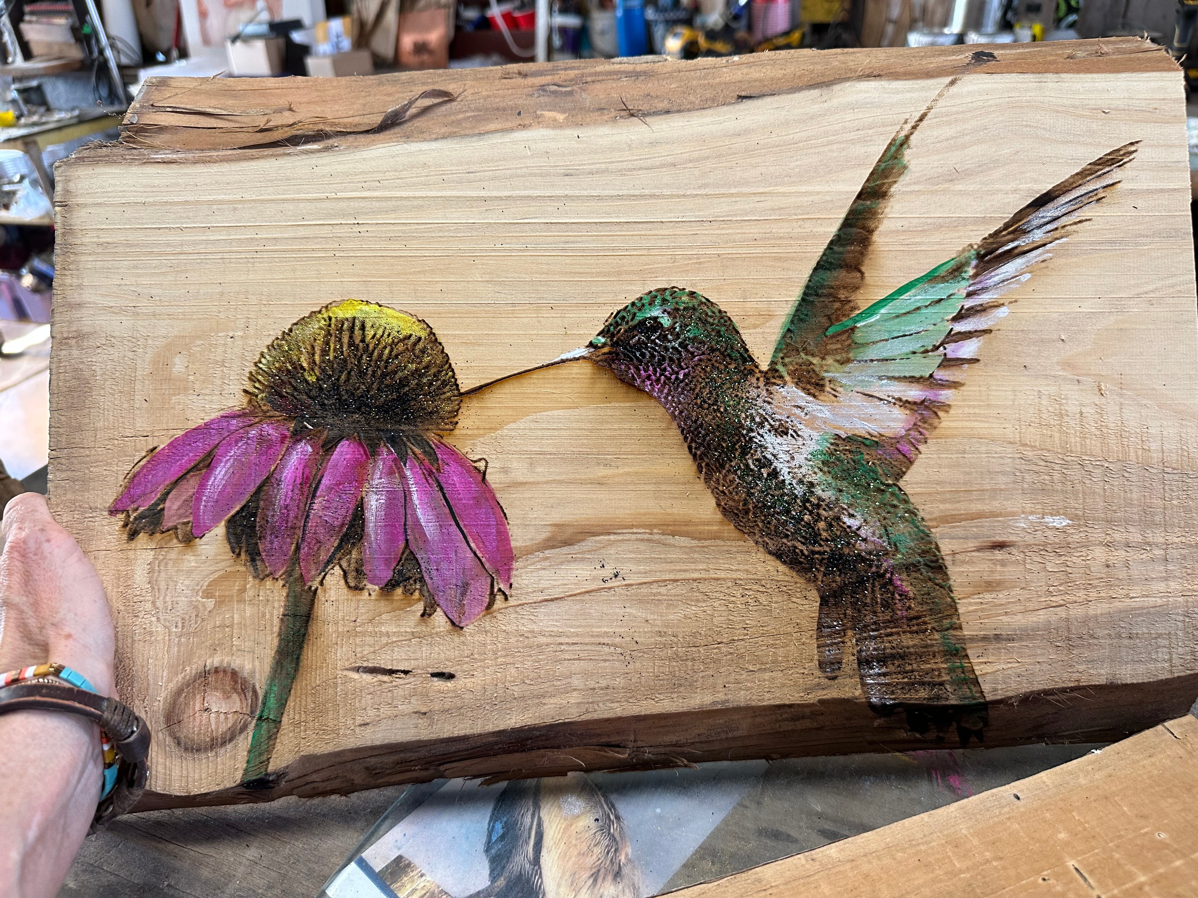 Hummingbird Wood Engraving 