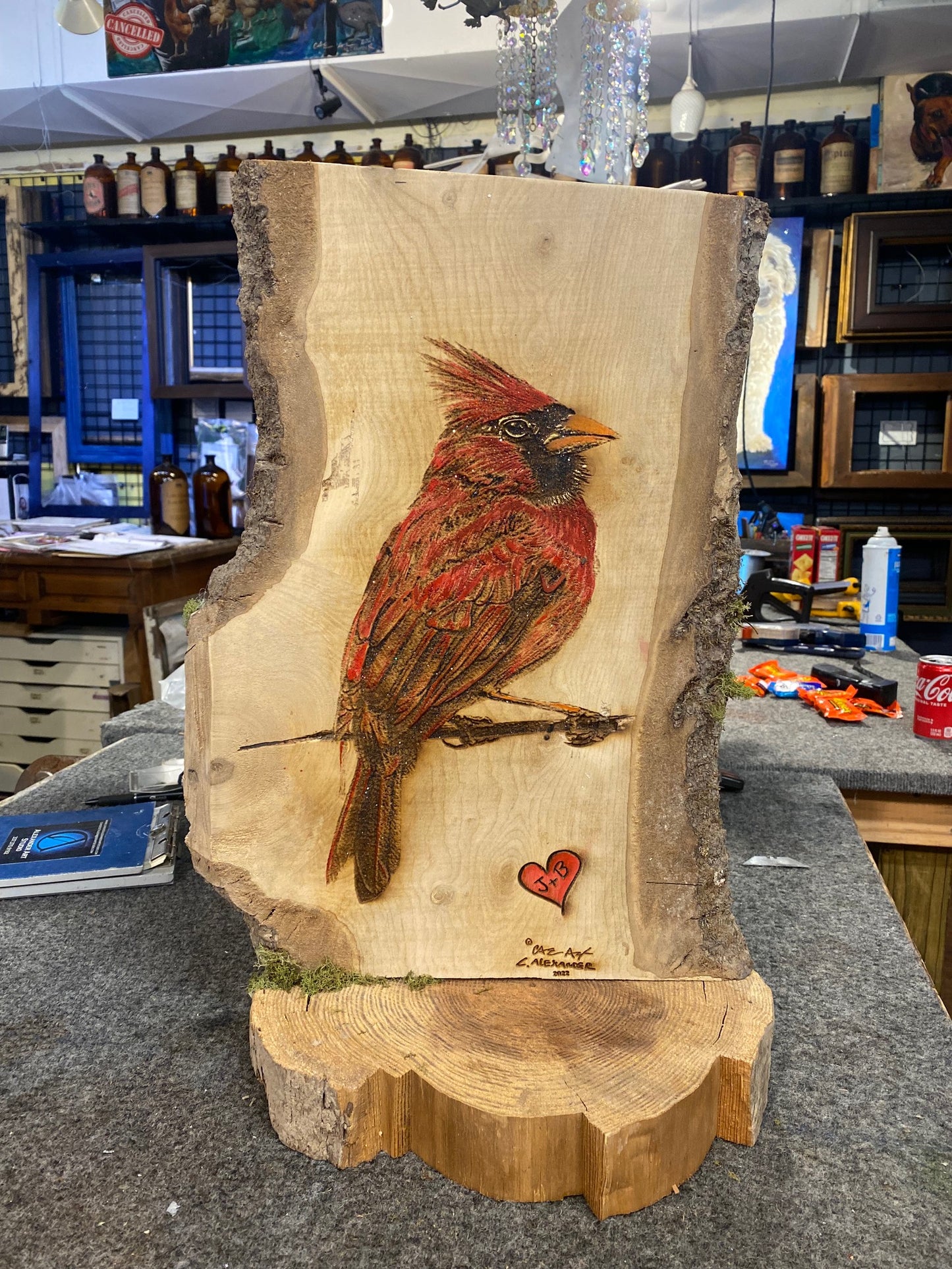 Wood Engraved, Hand Painted Cardinal