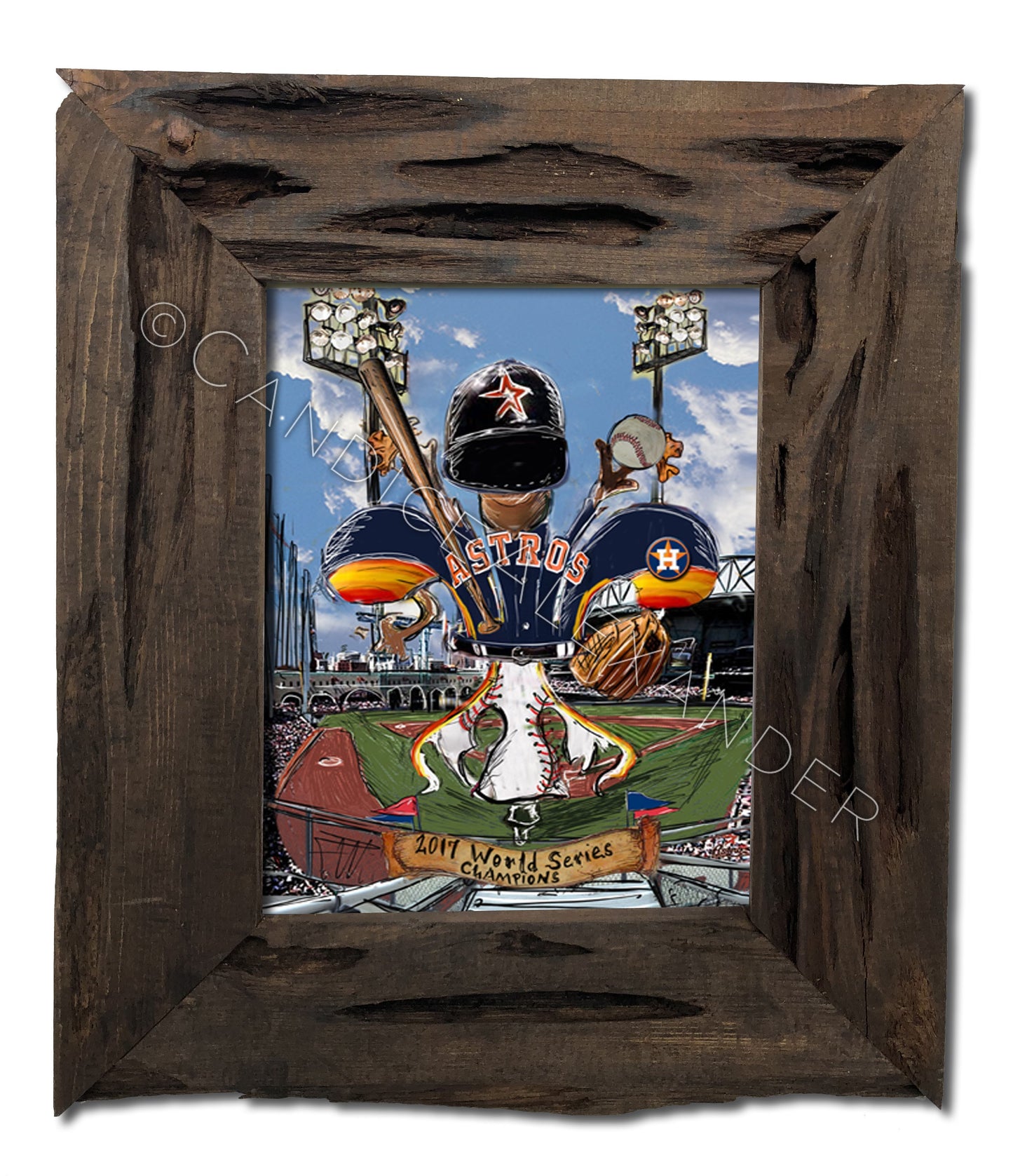 Astros World Series Art designed by Candice Alexander, Fleur De Lis Artist Framed in a Louisiana Cypress Frame