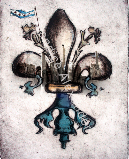 Chicago Skyline Fleur de Lis design by Candice Alexander, Fleur de Lis Artist Fleur De Lis art by Candice Alexander, Louisiana Artist