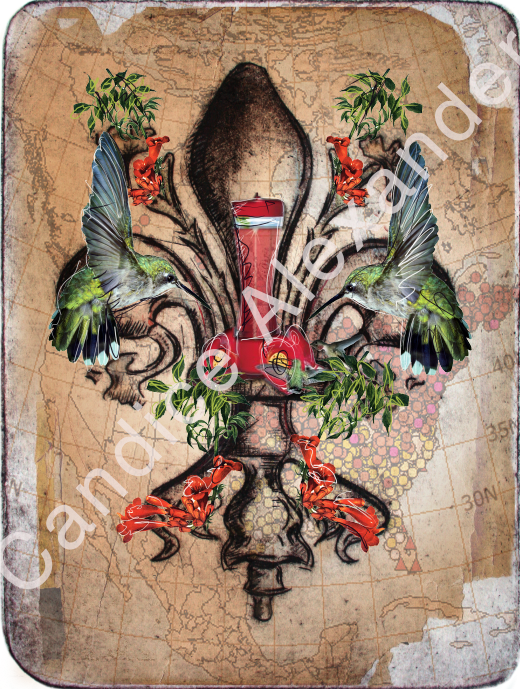 Hummingbird Fleur de Lis design by Candice Alexander, Fleur De Lis Artist Fleur De Lis art by Candice Alexander, Louisiana Artist