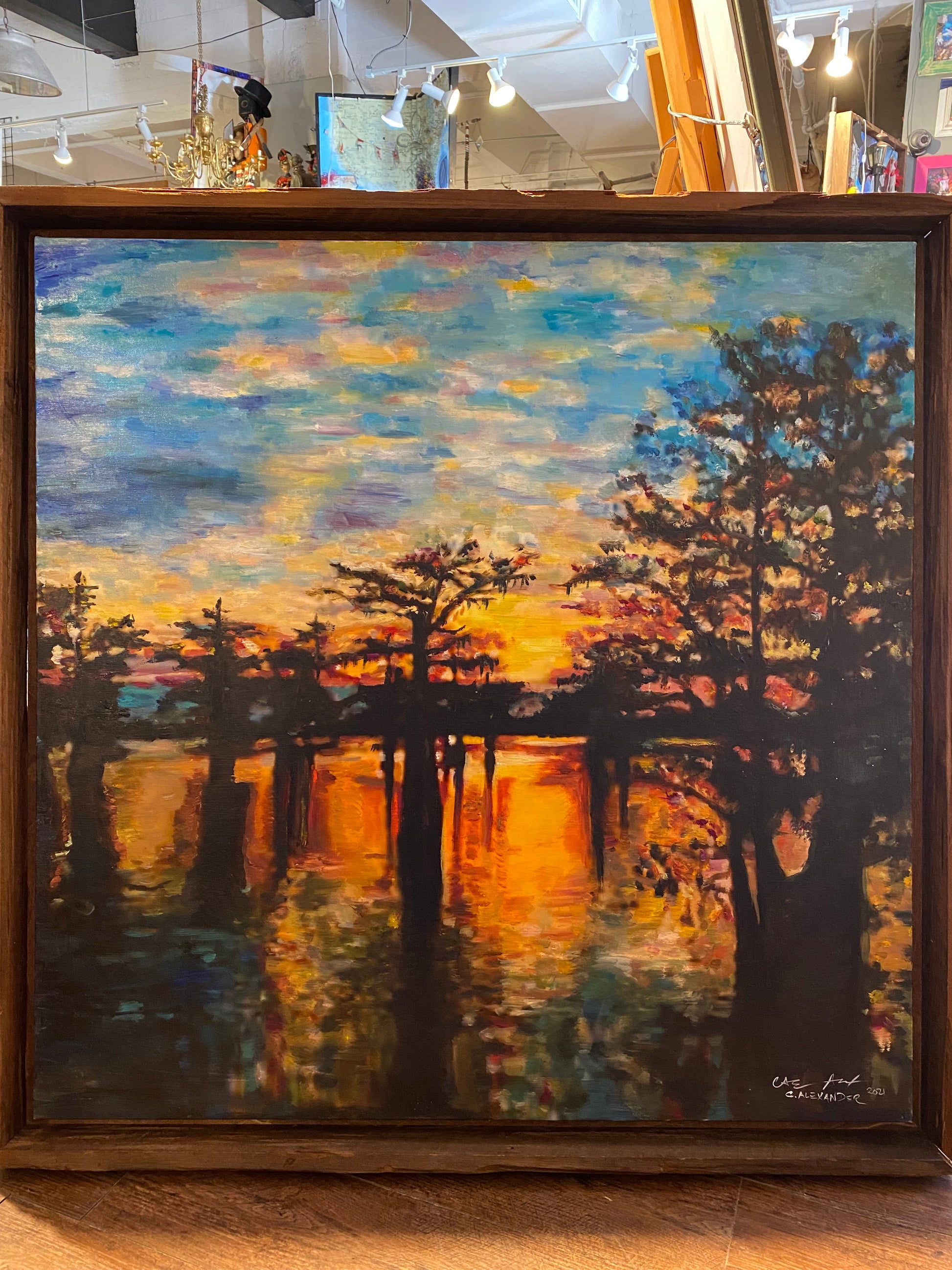 Original, Sunrise, sunset, Louisiana, Horizon, Basin, Swamp, Cypress, Trees, Candice Alexander, Alexander Art, Bayou, Water