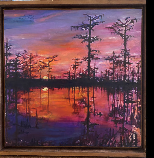 Original, Sunrise, sunset, Louisiana, Horizon, Basin, Swamp, Cypress, Trees, Candice Alexander, Alexander Art, Bayou, Water, Bayou Venus
