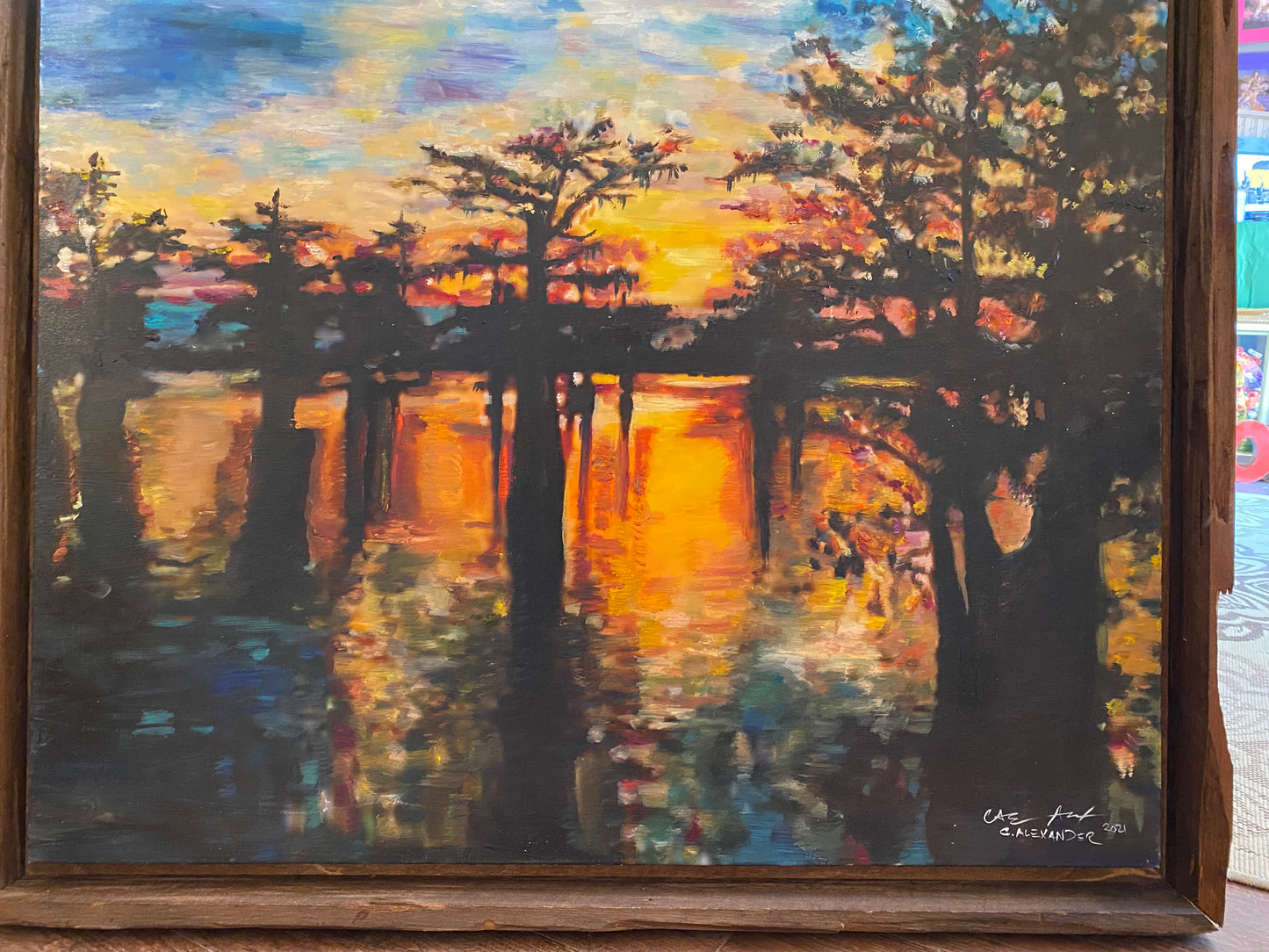 Original, Sunrise, sunset, Louisiana, Horizon, Basin, Swamp, Cypress, Trees, Candice Alexander, Alexander Art, Bayou, Water