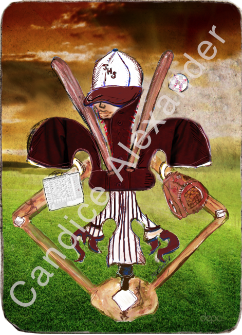 Jennings Baseball Fleur de Lis design by Candice Alexander, Fleur De Lis Artist Fleur De Lis art by Candice Alexander, Louisiana Artist