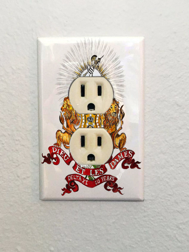 Kappa Alpha art by Candice Alexander, louisiana fleur de lis artist electrical outlet
