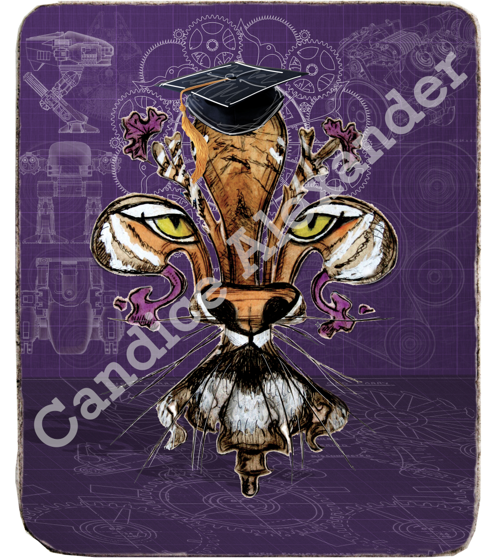 LSU Mechanical Engineer Fleur de Lis design by Candice Alexander, Fleur De Lis Artist Fleur De Lis art by Candice Alexander, Louisiana Artist