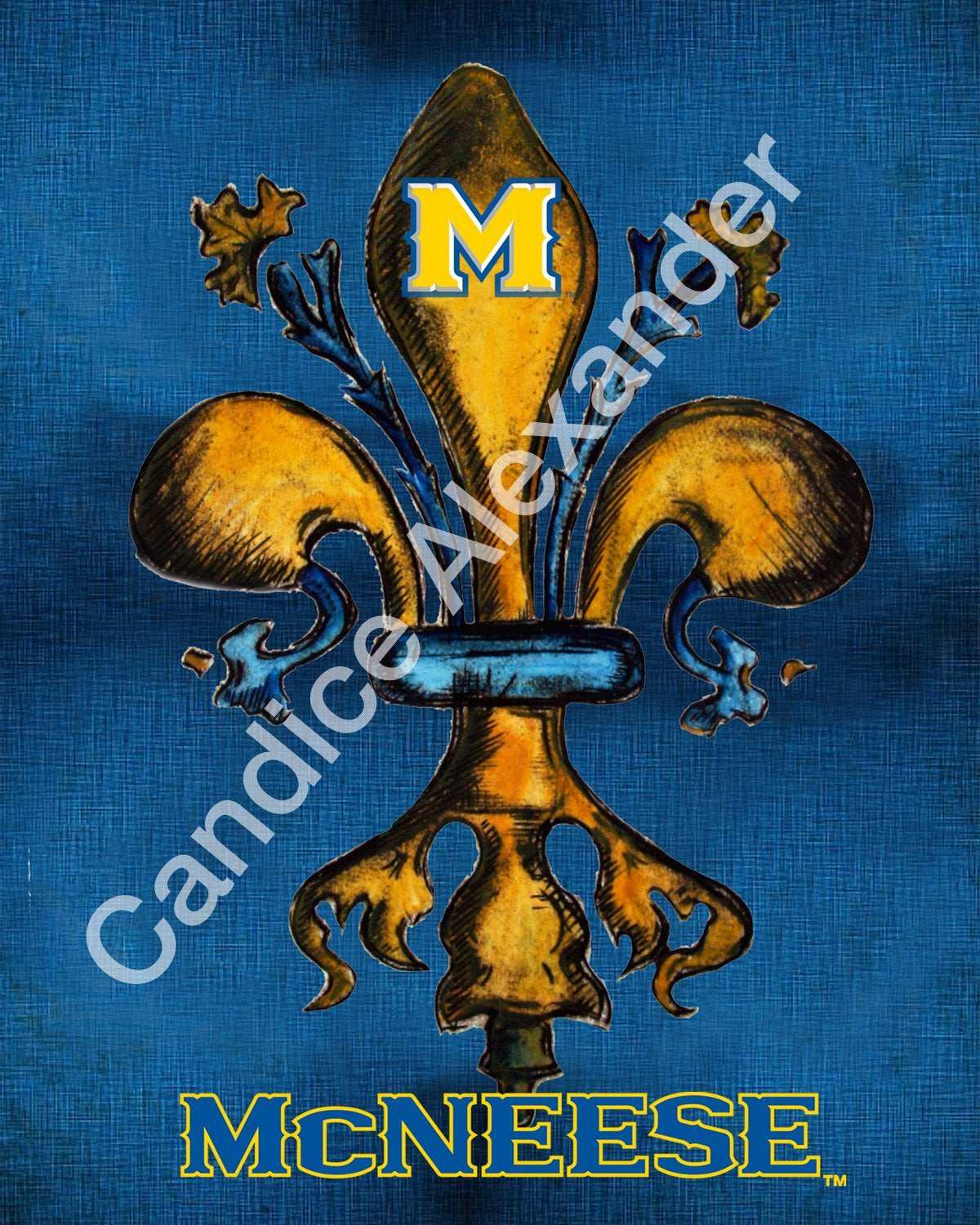 McNeese Blue and Gold Fleur De Lis Art by Candice Alexander Fleur de Lis Artist