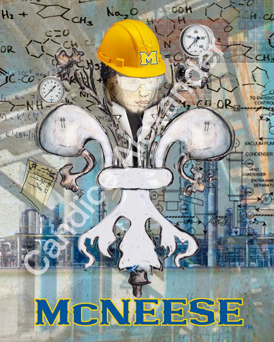 Mcneese Chemical Engineer Fleur De Lis art by Candice Alexander, Louisiana Artist
