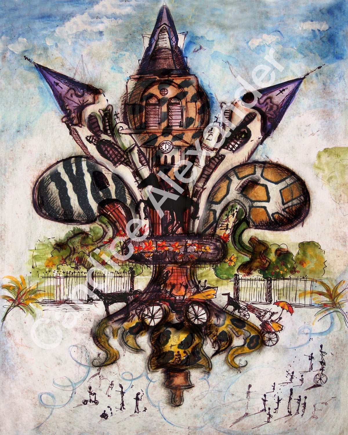Jackson Square Safari Fleur De Lis art by Candice Alexander, Louisiana Artist