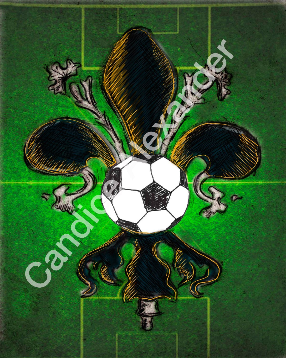 Soccer Gold and Black Fleur De Lis  Fleur De Lis art by Candice Alexander, Louisiana Artist by Candice Alexander Fleur De Lis Artist