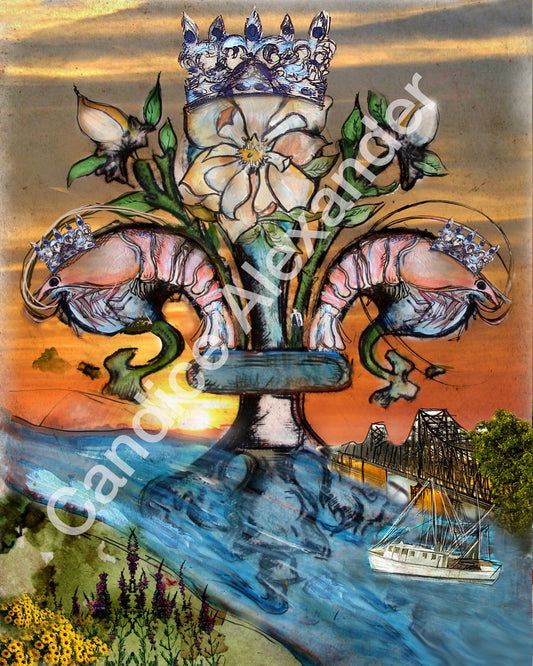 Southern Sunset King Fleur De Lis art by Candice Alexander, Louisiana Artist Fleur De Lis Art by Candice Alexander Fleur de Lis Artist
