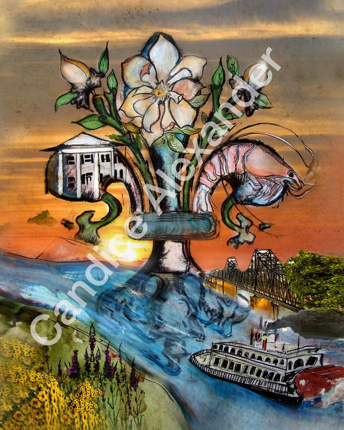 Southern Sunset Fleur De Lis art by Candice Alexander, Louisiana Artist Fleur De Lis Art by Candice Alexander Fleur de Lis Artist