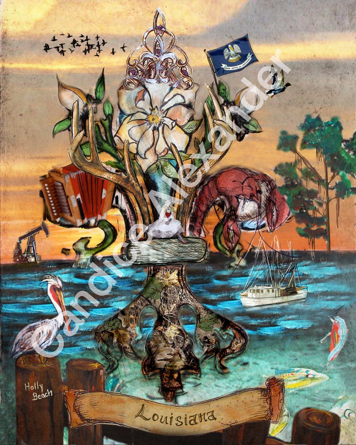 Special Southern Sunset Fleur De Lis art by Candice Alexander, Louisiana Artist Fleur De Lis by Candice Alexander Fleur De Lis Artist
