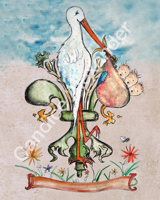 Stork Triplets Fleur De Lis art by Candice Alexander, Louisiana Artist Fleur De Lis by Candice Alexander Fleur De Lis Artist