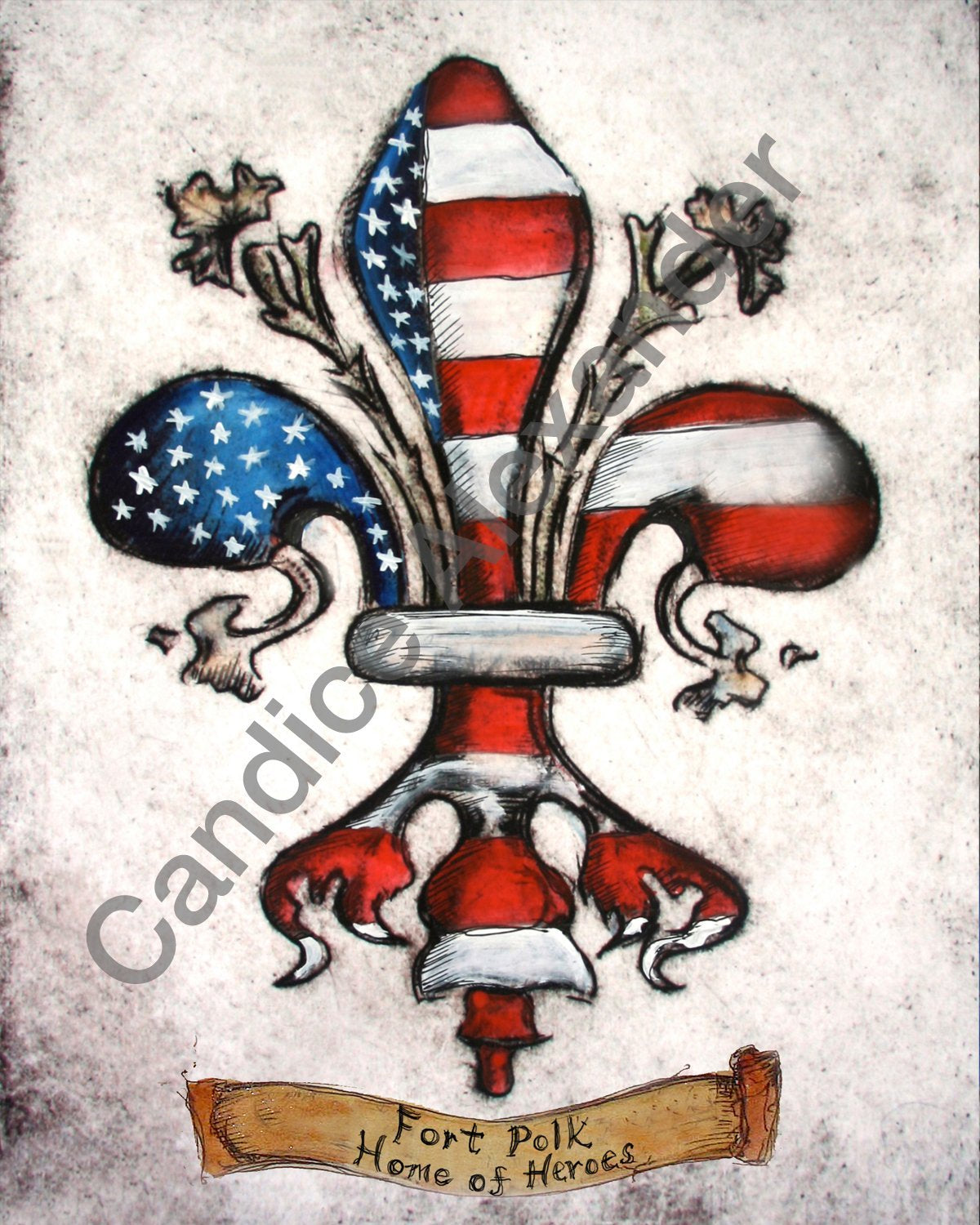 USA Fort Polk Fleur De Lis Design by Candice Alexander, Fleur De Lis Artist