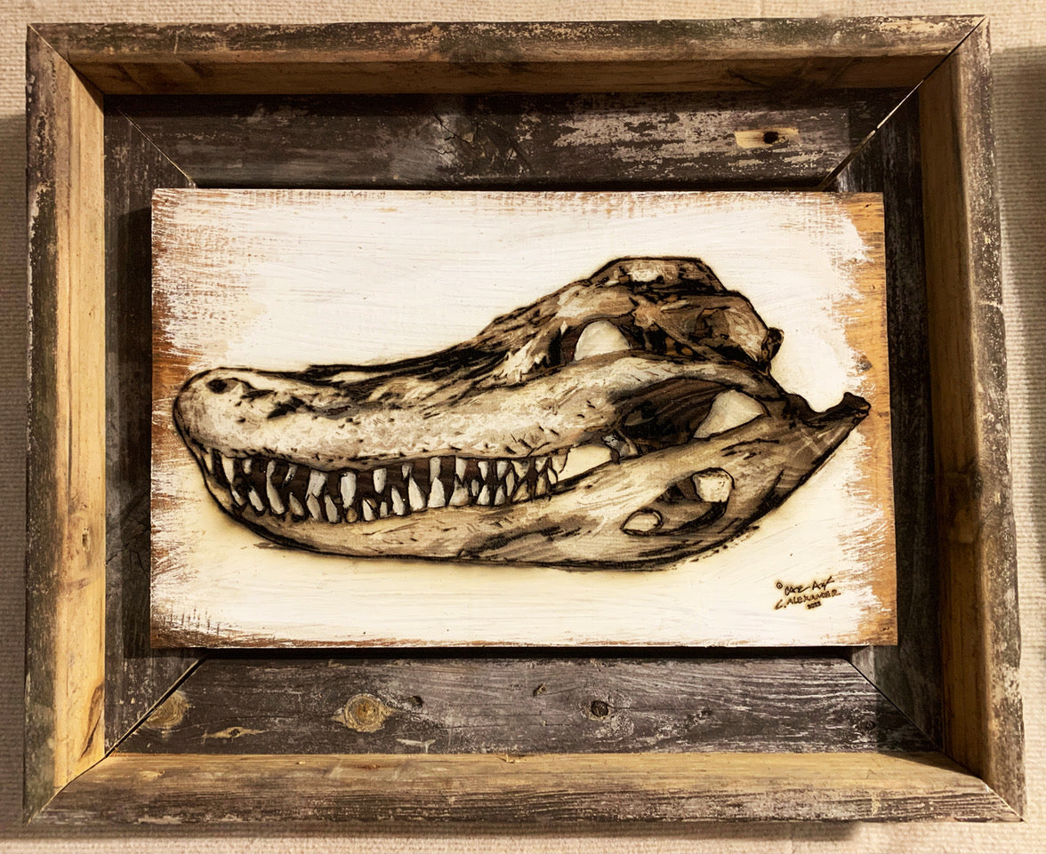Gator Skull Wood Engraving "One of a Kind"