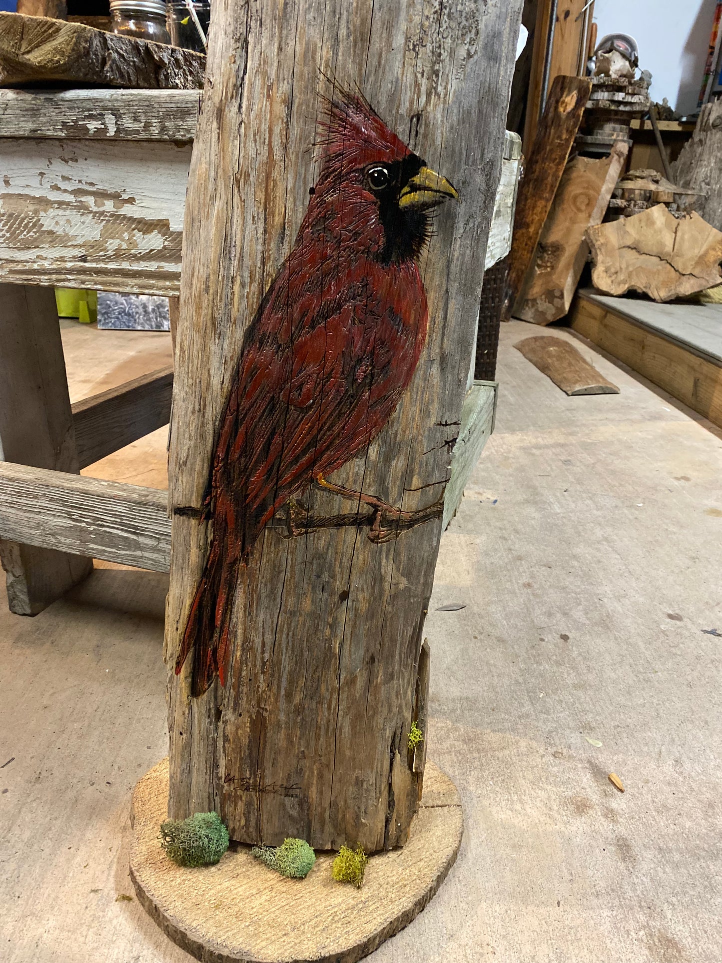 Wood Engraved, Hand Painted Cardinal