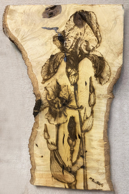 Iris Flower Wood Wood Engraving "One of a Kind"