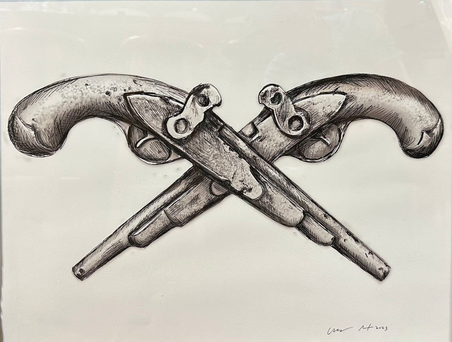 Pen & Ink Jean LaFitte Pistols