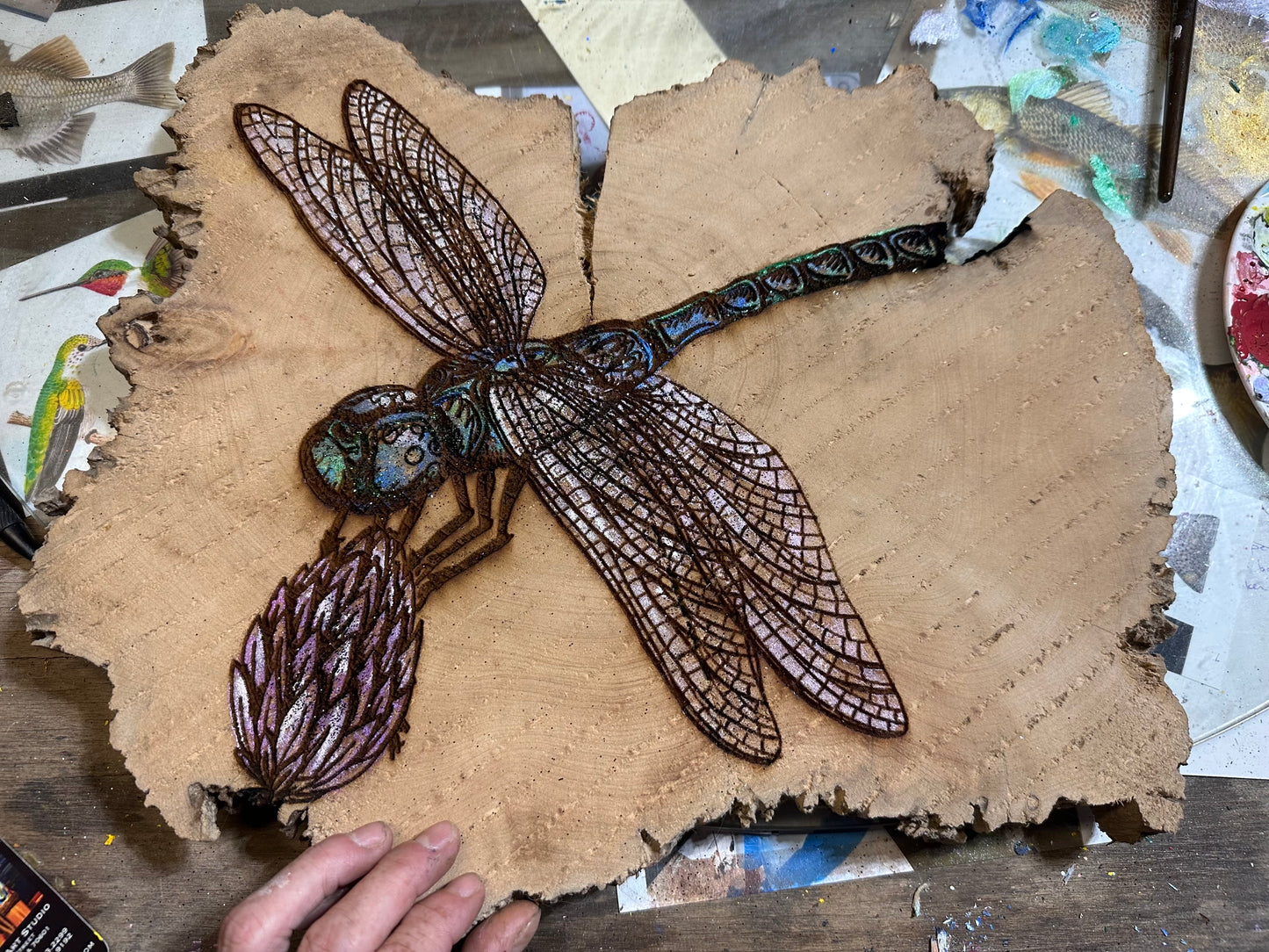 Red Clover Dragonfly Wood Engraving "One of a Kind"