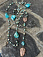 Blue Oyster Shell, Glass Pearls and Crystal with Kiln Fired Copper Handmade Rosary