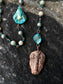 Blue Oyster Shell, Glass Pearls and Crystal with Kiln Fired Copper Handmade Rosary