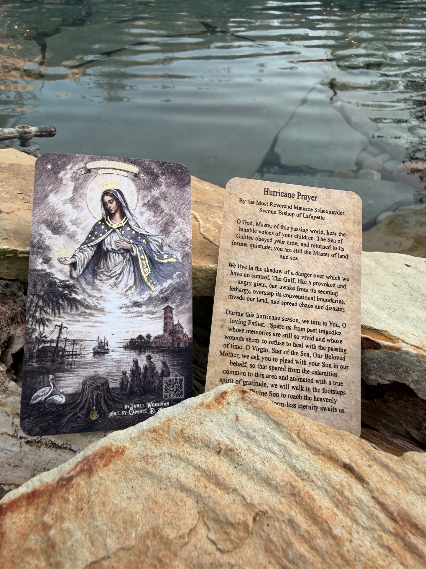 Stella Maris, Star of the Sea Hurricane Prayer Card with Medal or Pendant or Anchor Cross