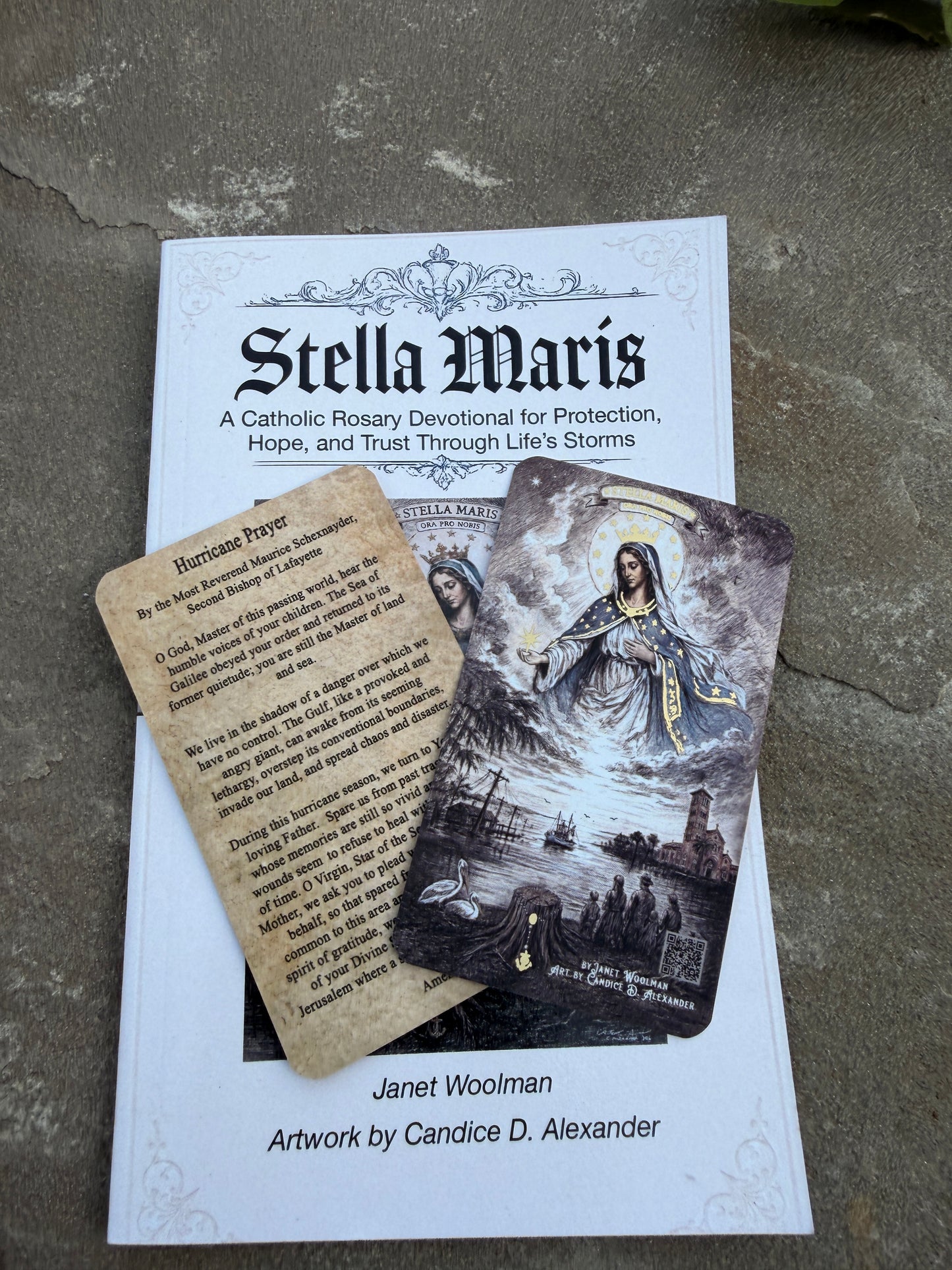 Stella Maris, Star of the Sea Hurricane Prayer Card with Medal or Pendant or Anchor Cross