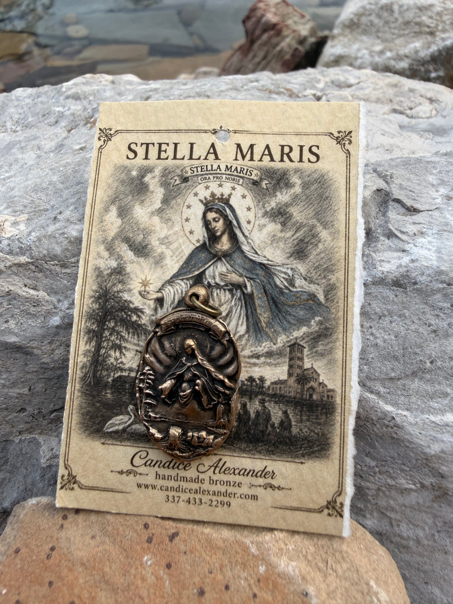 Stella Maris, Star of the Sea Hurricane Prayer Card with Medal or Pendant or Anchor Cross