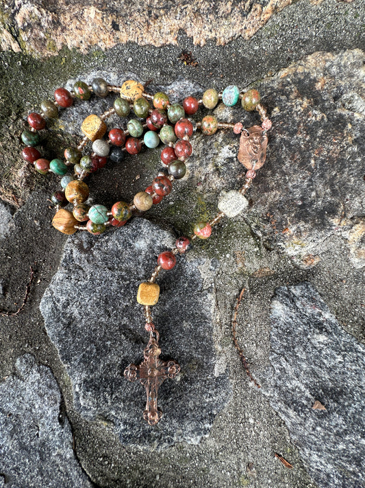 Red Jasper and Kiln Fired Copper Handmade Rosary