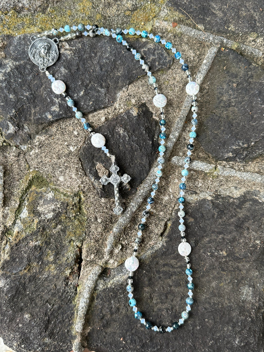 Blue Sodalite and Kiln Fired Aged Pewter Handmade Rosary