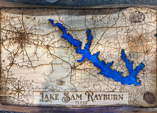 Lake Sam Rayburn Wood Engraving