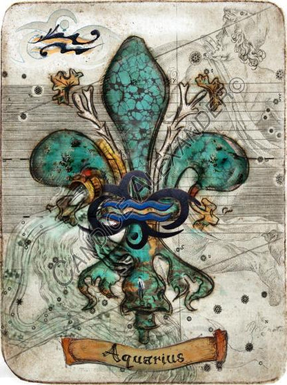 Aquarius Zodiac Fleur de Lis Art by Candice Alexander Louisiana Artist