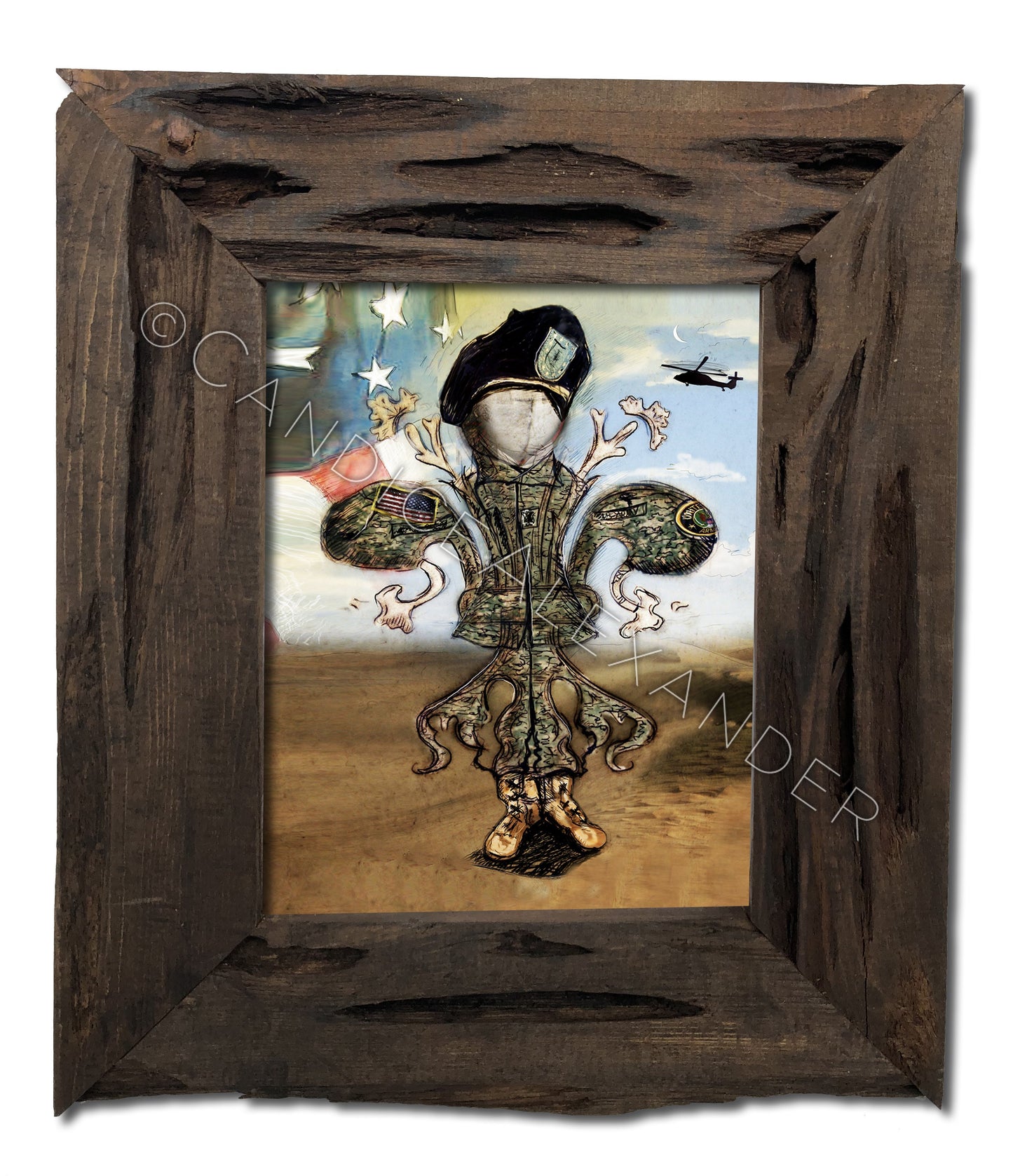 Army Fleur De Lis designed by Candice Alexander in a Louisiana Cypress Frame