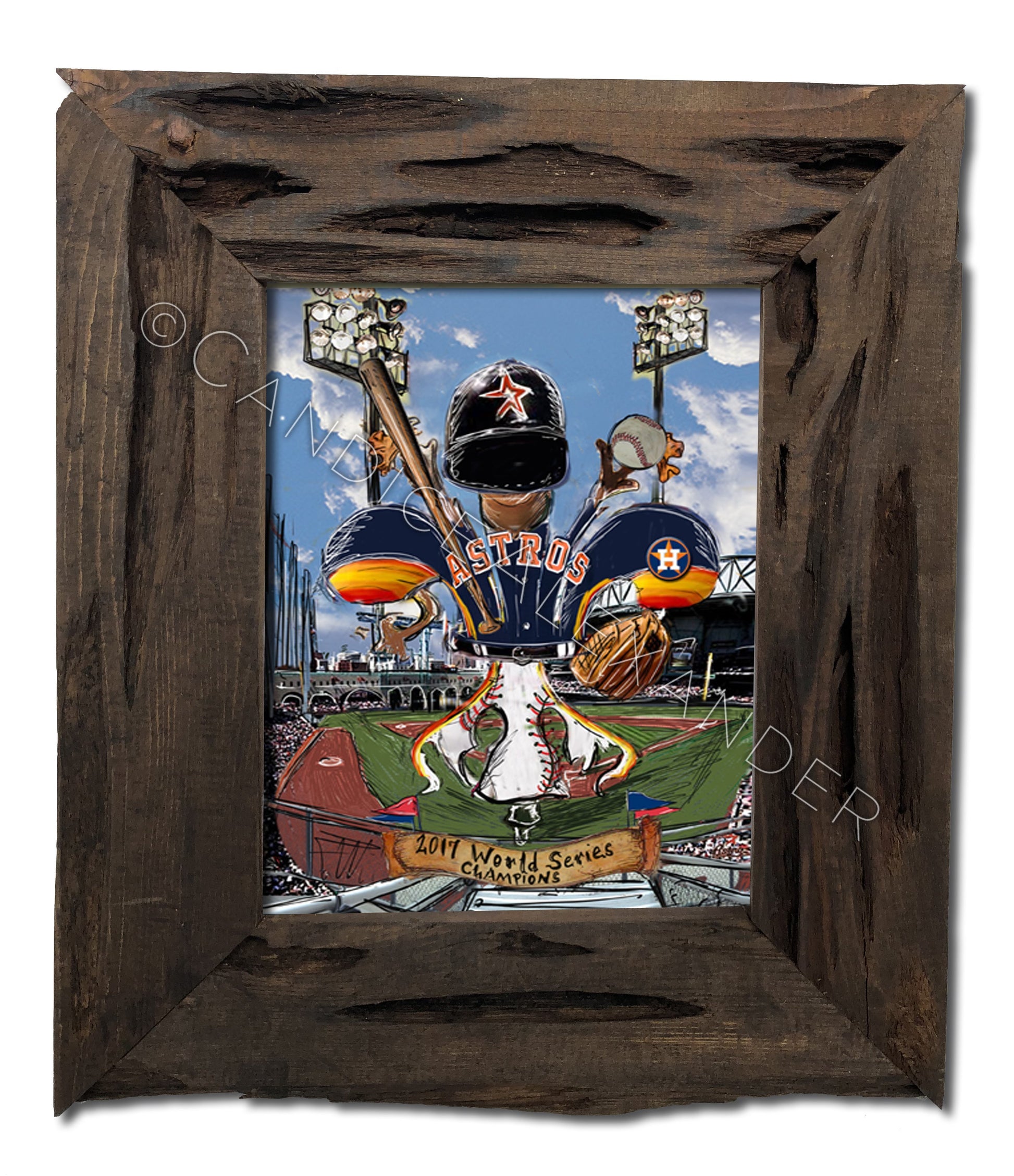 Astros World Series Art designed by Candice Alexander, Fleur De Lis Artist Framed in a Louisiana Cypress Frame
