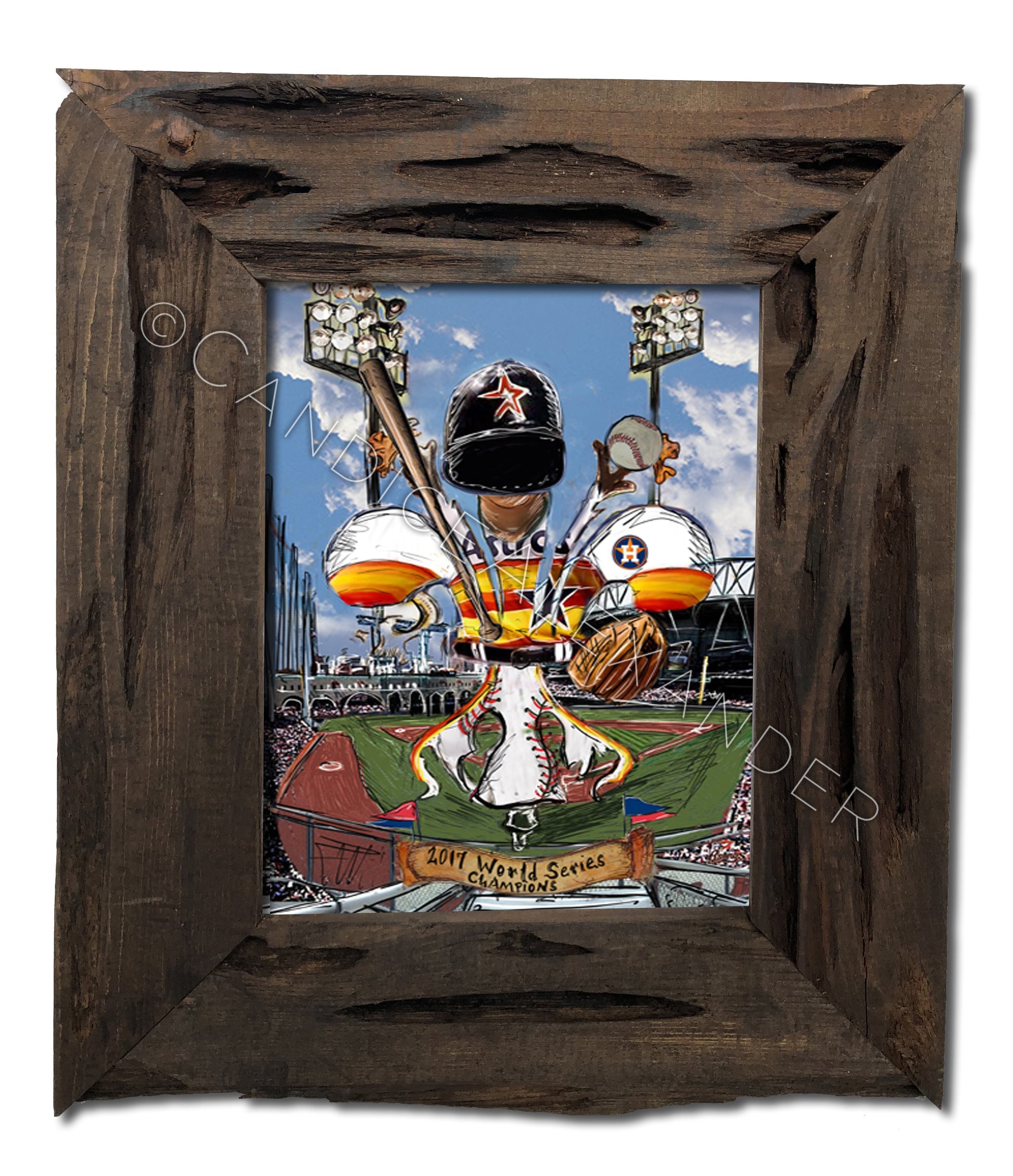 Astros Fleur De Lis Art designed by Candice Alexander, Fleur De Lis Artist framed in a Cypress Frame
