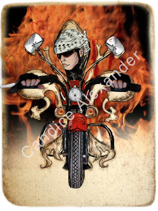 Biker with Flames Fleur De Lis Candice Alexander Fleur De Lis art by Candice Alexander, Louisiana Artist