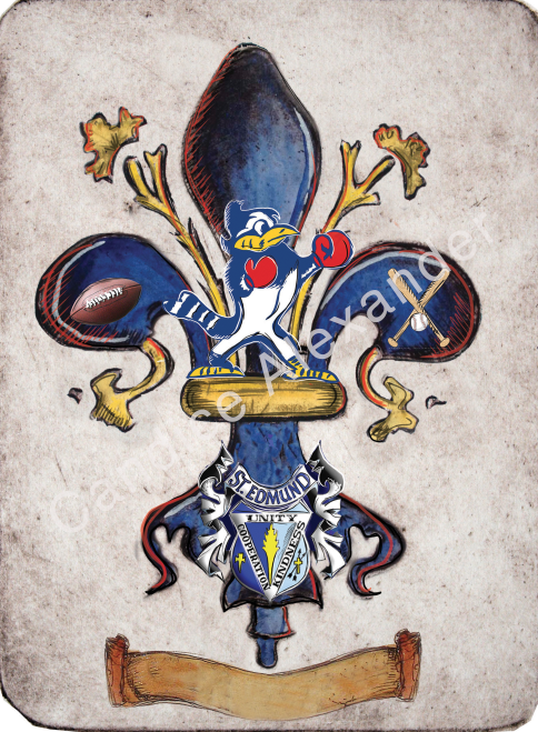 St Edmund Catholic School Blue Jay Fleur De Lis art by Candice Alexander, Louisiana Artist