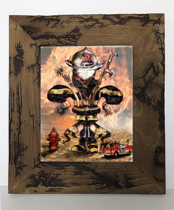 Candice Alexander, Fleur De Lis Artist, Fleur De Lis Firefighter design in Electrocuted frame