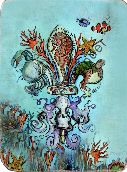 Fleur de Sea,Fleur de Lis design by Candice Alexander, Fleur De Lis Artist Fleur De Lis art by Candice Alexander, Louisiana Artist