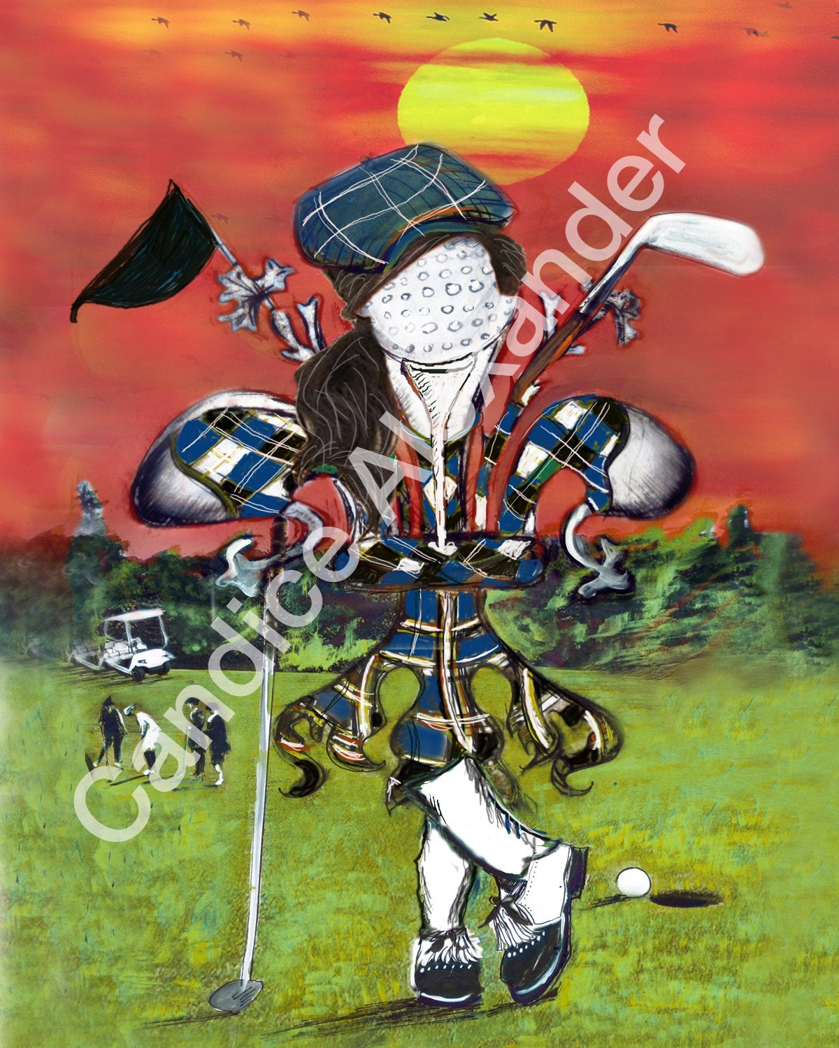 golfer girl Fleur De Lis art by Candice Alexander, Louisiana Artist